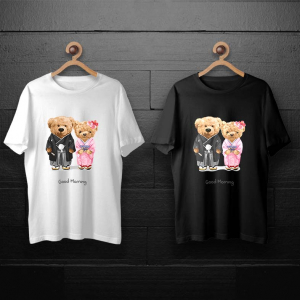 طرح لایه باز خرس تدی با کیمونو صورتی و مشکی برای چاپ روی انواع تیشرت